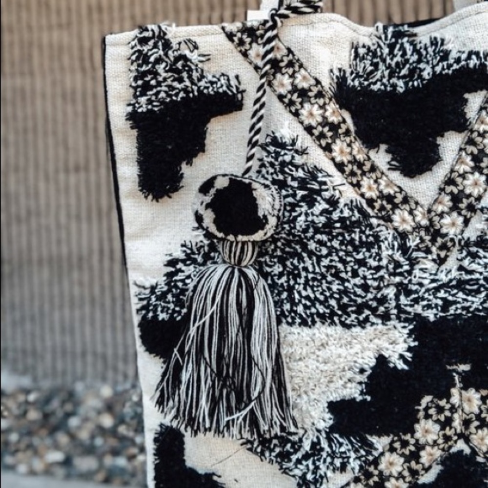 Boho black and cream tote bag - Picture 2 of 8